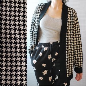 Vintage Houndstooth Open front Sweater Cardigan Large XL